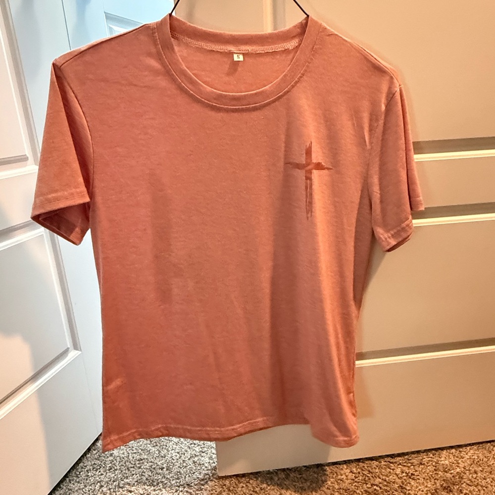Peach T-Shirt with Cross Design
